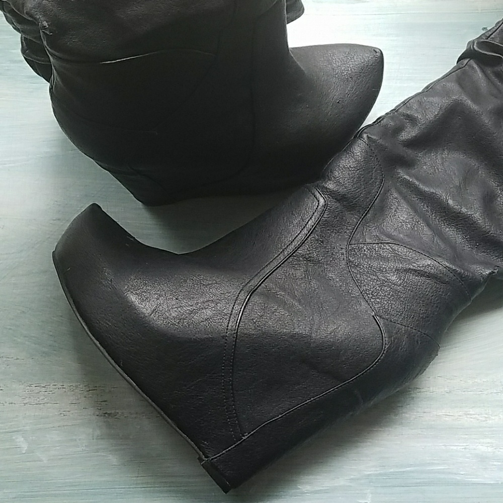Knee length wedge boots